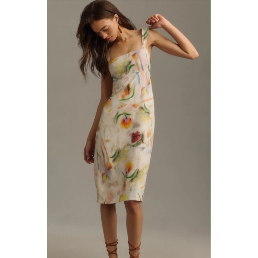 Pilcro x Klaas Jonkman Sleeveless Square-Neck Linen Midi Dress Size M Whimsical